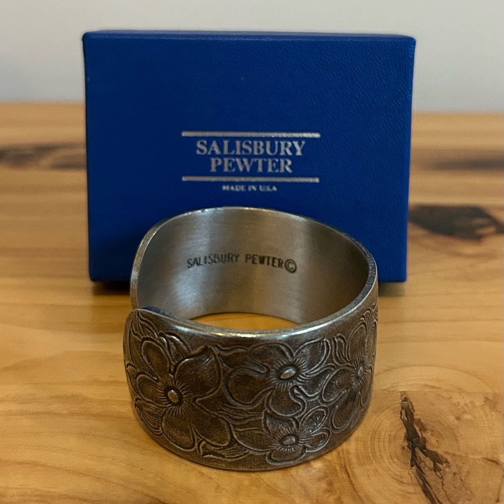 Salisbury Pewter February Cuff Bracelet, Flower Of The Month Floral Pattern